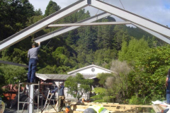 Roof frames being craned into position.