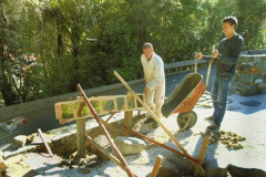 Cameron and Eliot cementing in the plaque-board in the Kitchen Commemoration Garden. The final touch to this lovely area at the entrance to the monastery.