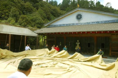 The marquee is positioned ready for erection.
