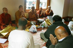 The Sangha (more around the corner) chanting blessings on the occasion of the opening of the new Dhammagavesi property in Wainuiomata. Much joy and happiness.