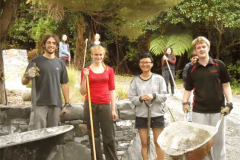 Some of the monastery guests working on the driveway in preparation for the asphalt.