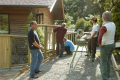 Richard and Indranath fixing the trellis battens cut by Oliver. The fence is almost finished - ready for the asphalt.