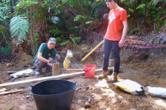 John assisted by Finn (student on work placement) set the foundation posts for the first kuti.