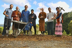 Everyone came to inspect the end of the patio earth moving. Pick up a tool and look like workers :)- LP & J sure were.