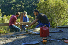 Luke Peter and Josh working on the new patio wall.