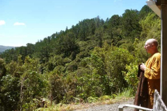 With a few trees removed Ajahn Ariyasilo can enjoy the new view from the upper house patio.