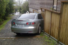Lunch is ready. The quickest way in is?No damage - just a bent trellis and a few car parts.
