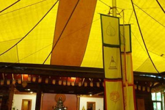 The marquee glows above the sala and cloister ready to receive everyone to celebrate Vesak 2013.