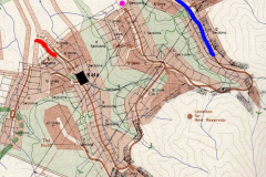 A sub-division plan 1974. Rakau Grove (red) and Kamahi Street (blue) give scale to what might have been.