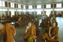 Monks gathering for evening tea at Wat Pah Pong.