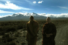Ajahn Medhino and Aj. Kusalo on the side of the Turikino road below Mt. Ruapehu on the way south to Bodhinyanarama.