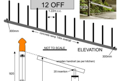 A sketch of the new handrail for the ramp between the kitchen and the dhamma hall.