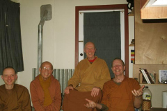 A Sangha tea party to celebrate the warm and happy installation of a wood stove in Ajahn Kusalos kuti.