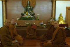 Bhante Sugatavamsa (center) and Jinalankara visit Bodhinyanarama to formally determine their Kathina robe.