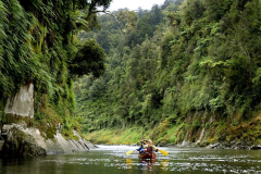 Paddling in unison through the gorge.