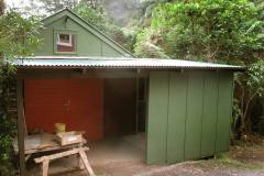 The workshop studio (right) tucked in under the workshop porch roof.