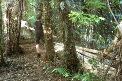 Lads on legs lumping lumber up to the hermitage. Deck improvements.
