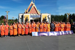 "The Union of Thai Sangha in Oceania." Most of the monks attending stand in front of the main dhamma hall.
