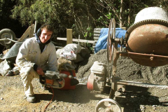 Paul uses the electric drill to start the concrete mixer. Hmmm whatever works.