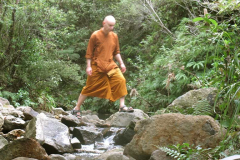 Ajahn Narado fords the stream.