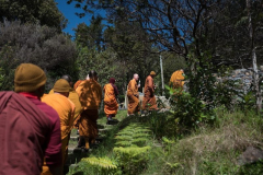 Arrival at the stupa. The new north wall is just visible (right).