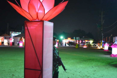 An evening UN delegates tour of international Vesak lights. A lightly armed gaurd - gaurds us from... something?