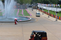 The forecourt of the conference hall. Pink is a bit of a theme.