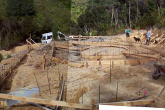A collage of the site at the start of construction.