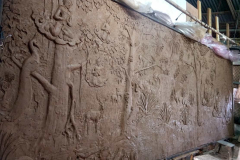 The terracotta mural being made in Thailand. This will be the backdrop for the reclining rupa on the west-side.