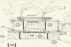 A later sketch of the west-side pavilion.