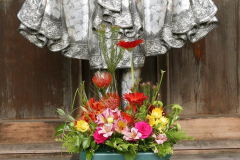 At the feet of the Buddha.