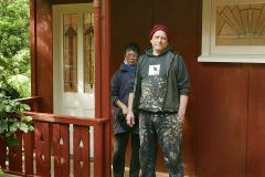 Bruce - the builder - and Aunty Suan on the porch of the newly renovated Chao Khun Kuti.