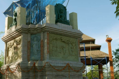 The stupa at Anandagiri slowly taking shape. The 4 lower panels representing the life of the Bduhha - birth enlightenment first teaching final passing.