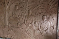 The terracotta mural showing three key people in the history of Bodhinyanarama; L-R. Luang Por Chah (lineage founder) Luang Por Sumedho (monastery founder) Luang Por Viradhammo (founding abbot). Sadhu!
