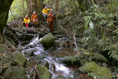 A rest by the river at the foot of Mount Taranaki.