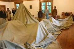 The kathina marquee was almost down - and it started to rain. We set it up in the sala with the heater on to dry.