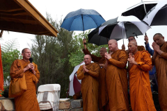 Stupa dedication: the sangha chants a blessing.