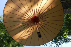 A finished umbrella (glot) hanging out to dry.