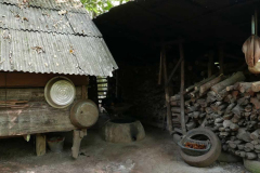 The kitchen and wood shed.
