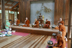 The sala at Tan Khantikos monastery. The abbot in front of the shrine.