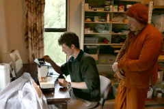 Ajahn Joe introducing Ryan to the noble art of sewing.