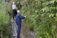 Jamie and Jet tidying up Ajahn Kusalos kuti access track. A bit of a vege trim and some gravel on the surface.