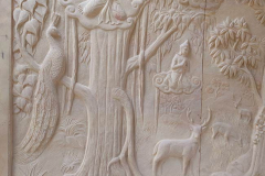 The left panel of the sandstone stupa mural - almost complete.