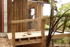 The deck giving access to the new limited-mobility kuti. The window has been removed and will be replaced by a door.