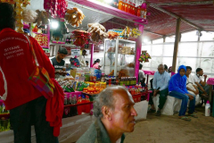 Many opted to wait the hour or more until the top was opened but we squeezed our way back down. A pause at the first stop - where we were offered tea.