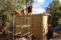 The rafters are on and the ends are being trimmed to length. The frame of the wood box is almost done.
