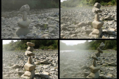 Four rocks - five - six - and a puff of wind topples seven.