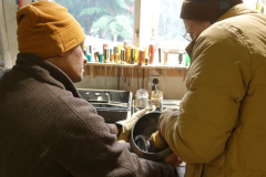 Venerable Dhammavasas alms bowl getting a polish after firing.