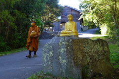 Venerable Kusalacitto heads down the valley on pindapat - our first for some time.