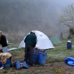 Breaking camp at Ohinepane. We are all still quite unfamiliar with our barrel storage system and it takes a long time to pack.